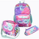 Wıa SW026 Kedili - 3' Lü Okul Çantası Seti - Sırt ve Beslenme Çantası + Kalemlik - 42 cm (yükseklik) x 30 cm (genişlik) x 15 cm (derinlik) - Pembe - Mavi