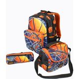 Wıa SW030 Basketbol - 3' Lü Okul Çantası Seti - Sırt ve Beslenme Çantası + Kalemlik - 42 cm (yükseklik) x 30 cm (genişlik) x 15 cm (derinlik) - Siyah - Turuncu