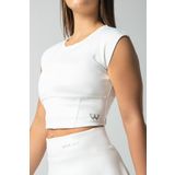 Wiawi Kadın Spor Fit Rahat Tişört Esnek Crop Top Unique Beyaz