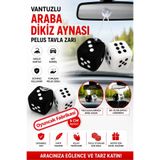 Wibo Peluş Tavla Oyun Zarı Vantuzlu Dikiz Aynası Süsü Siyah Beyaz Zar 2 Adet 6 Cm