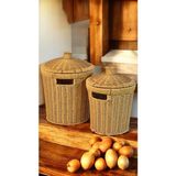 Wicker 2'li Hasır Kapaklı Patates Soğan Sepet Set 2 Boy Sunum Sebzelik Örgü Çamaşır Sepeti Dekor