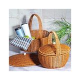 Wicker 2'li Kulplu Kapaklı Hasır Piknik Sepeti Seti - Çok Renkli