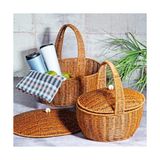 Wicker 2'li Kulplu Kapaklı Hasır Piknik Sepeti Seti