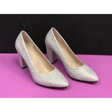 Wickers 9 Cm. Kalın Topuklu Bayan Simli Stiletto Ayakkabı - Simli Beyaz
