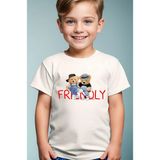 Widi Arkadaş Sevimli Ayıcık Baskılı Friendly Yazılı %100 Pamuk Erkek Çocuk Kız Çocuk Premiu Beyaz T-Shirt - Siyah - 5 - 6 Yaş
