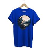 Widi Balıkçı Özel Tasarım Olta ile Balık Tutmak ve Doğa Yazlık %100 Pamuk Tişört - 2XL - Saks Mavi