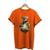 Widi Bisiklet Dağ Tırmanışı Kask ve Bisiklet Orman Detay Tasarım Basklılı %100 Pamuk Regular Fit T-Shirt - Turuncu
