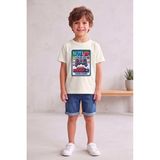 Widi Erkek Çocuk Siyah Oyun Baskılı Tişört - Level Up Temalı T-Shirt - Beyaz - 3 - 4 Yaş