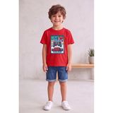 Widi Erkek Çocuk Siyah Oyun Baskılı Tişört - Level Up Temalı T-Shirt - Kırmızı - 3 - 4 Yaş