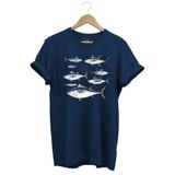 WİDİ Fishing Balıkçılık Uzunkanat Orkinos Tuna Balığı Baskılı %100 Pamuk Regular Fit Lacivert T-shirt