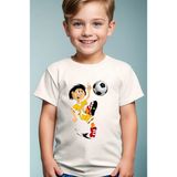 Widi Futbol Topu ve Vole Futbolcu Baskılı Pamuk Premium Erkek Çocuk Kız Çocuk Beyaz T-Shirt - Siyah - 3 - 4 Yaş