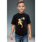 Widi Futbol Topu ve Vole Futbolcu Baskılı Pamuk Premium Erkek Çocuk Kız Çocuk Siyah T-Shirt - Beyaz - 7 - 8 Yaş