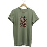 Widi Hunting Avcılık Baskılı Ördek Avı ve Tüfek Baskılı %100 Pamuk Regular Fit Bisiklet Yaka T-Shirt - Haki