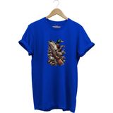 Widi Hunting Avcılık Baskılı Ördek Avı ve Tüfek Baskılı %100 Pamuk Regular Fit Bisiklet Yaka T-Shirt - Mavi
