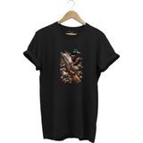 Widi Hunting Avcılık Baskılı Ördek Avı ve Tüfek Baskılı %100 Pamuk Regular Fit Bisiklet Yaka T-Shirt - XL - Siyah
