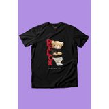 WİDİ Relax Ayı Tedy Sevimli Cool Ayıcık Baskılı %100 Pamuk Erkek Çocuk Kız Çocuk Siyah T-shirt