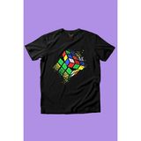Widi Rubik Küp Baskılı Renkli Cool %100 Pamuk Kız Çocuk Erkek Çocuk Siyah T-Shirt - 13 - 14 Yaş
