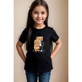 Widi Sevimli Çift Sevgili Ayı Tedy Cool Ayıcık Baskılı %100 Pamuk Erkek Çocuk Kız Çocuk Siyah T-Shirt - 3 - 4 Yaş