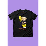 Widi Sevimli Relax Tedy Ayı Baskılı %100 Pamuk Kız Çocuk Erkek Çocuk Siyah T-Shirt - Kırmızı - 13 - 14 Yaş