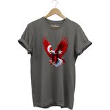 Widi Türkiye Ay Yıldız Türk Bayrağı Kartal Tasarım Baskılı %100 Pamuk Regular Fit Bisiklet Yaka T-Shirt - 2XL - Gri