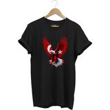 Widi Türkiye Ay Yıldız Türk Bayrağı Kartal Tasarım Baskılı %100 Pamuk Regular Fit Bisiklet Yaka T-Shirt - Siyah