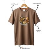 Widi Unisex Balıkçı Sazan Balığı Baskılı %100 Pamuk Bisiklet Yaka Basic Tişört - Açık Kahverengi - 2XL