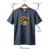 Widi Unisex Balıkçı Sazan Balığı Baskılı %100 Pamuk Bisiklet Yaka Basic Tişört - Antrasit Gri - 3XL