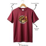Widi Unisex Balıkçı Sazan Balığı Baskılı %100 Pamuk Bisiklet Yaka Basic Tişört - Bordo - 2XL