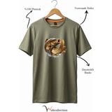 Widi Unisex Balıkçı Sazan Balığı Baskılı %100 Pamuk Bisiklet Yaka Basic Tişört - Haki - 2XL