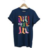 Widi Unisex Cowgirl Kovboy Çizme Baskılı %100 Pamuk Regular Fit Bisiklet Yaka T-Shirt - 2XL - Lacivert