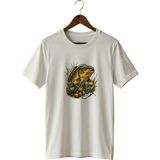 Widi Unisex Sazan Balığı Baskılı Tişört – Olta Balıkçılığı ve Outdoor Temalı Bisiklet Yaka - Beyaz - XL