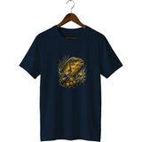 Widi Unisex Sazan Balığı Baskılı Tişört – Olta Balıkçılığı ve Outdoor Temalı Bisiklet Yaka - Lacivert - 3XL