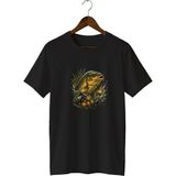 Widi Unisex Sazan Balığı Baskılı Tişört – Olta Balıkçılığı ve Outdoor Temalı Bisiklet Yaka - Siyah - 2XL