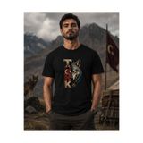 WİDİ Unisex Türk Bozkurt Baskılı T-Shirt – Ay Yıldızlı Kurt Desenli Türk Motifli Özel Tasarım Tişört