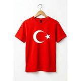 Widi Unisex Türkiye Ay Yıldız Bayrak Baskılı Regular Fit %100 Pamuk Bisiklet Yaka Kısa Kol Çocuk T-Shirt - Kırmızı