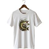 Widi Unisex Turna Balığı Baskılı Tişört – Olta Balıkçılığı ve Outdoor Temalı Bisiklet Yaka - Beyaz - 3XL