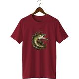 Widi Unisex Turna Balığı Baskılı Tişört – Olta Balıkçılığı ve Outdoor Temalı Bisiklet Yaka - Bordo - XL