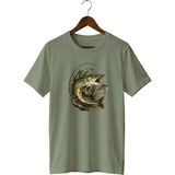 Widi Unisex Turna Balığı Baskılı Tişört – Olta Balıkçılığı ve Outdoor Temalı Bisiklet Yaka - Haki - XL