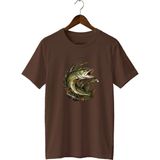 Widi Unisex Turna Balığı Baskılı Tişört – Olta Balıkçılığı ve Outdoor Temalı Bisiklet Yaka - Kahverengi - 3XL