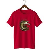 Widi Unisex Turna Balığı Baskılı Tişört – Olta Balıkçılığı ve Outdoor Temalı Bisiklet Yaka - Kırmızı - 3XL