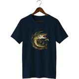 Widi Unisex Turna Balığı Baskılı Tişört – Olta Balıkçılığı ve Outdoor Temalı Bisiklet Yaka - Lacivert - XL