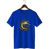 Widi Unisex Turna Balığı Baskılı Tişört – Olta Balıkçılığı ve Outdoor Temalı Bisiklet Yaka - Saks - 2XL