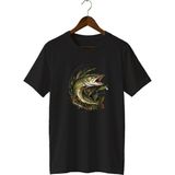 Widi Unisex Turna Balığı Baskılı Tişört – Olta Balıkçılığı ve Outdoor Temalı Bisiklet Yaka - Siyah - 3XL