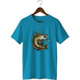 Widi Unisex Turna Balığı Baskılı Tişört – Olta Balıkçılığı ve Outdoor Temalı Bisiklet Yaka - Turkuaz - 3XL