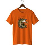 Widi Unisex Turna Balığı Baskılı Tişört – Olta Balıkçılığı ve Outdoor Temalı Bisiklet Yaka - Turuncu - 3XL