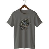 Widi Unisex Yayın Balığı Baskılı Tişört – Olta Balıkçılığı ve Outdoor Temalı Bisiklet Yaka - Antrasit - XL