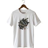 Widi Unisex Yayın Balığı Baskılı Tişört – Olta Balıkçılığı ve Outdoor Temalı Bisiklet Yaka - Beyaz - 2XL