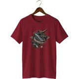 Widi Unisex Yayın Balığı Baskılı Tişört – Olta Balıkçılığı ve Outdoor Temalı Bisiklet Yaka - Bordo - 3XL