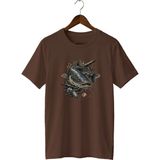 Widi Unisex Yayın Balığı Baskılı Tişört – Olta Balıkçılığı ve Outdoor Temalı Bisiklet Yaka - Kahverengi - 2XL