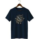 Widi Unisex Yayın Balığı Baskılı Tişört – Olta Balıkçılığı ve Outdoor Temalı Bisiklet Yaka - Lacivert - 2XL